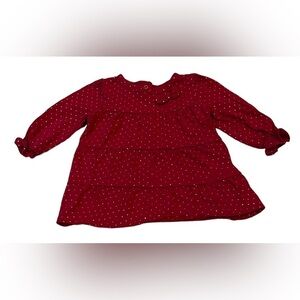 Faded Glory 6-9 month girl long sleeve red shirt white polka dots button back